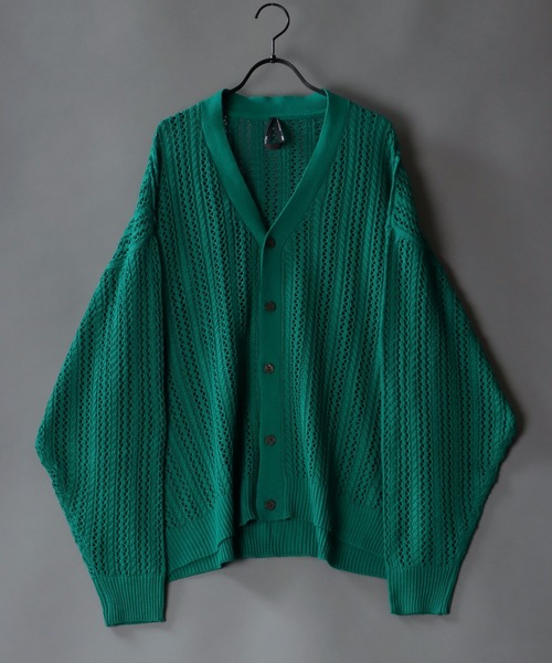 SITRY(シトリー)の「Openwork knitting cardigan/透かし編み ニット カーディガン(カーディガン/ボレロ・メンズ・ブラック/ベージュ/グリーン・M/L/XL)」の1枚目の写真