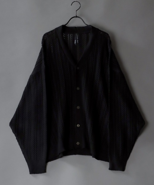 SITRY(シトリー)の「Openwork knitting cardigan/透かし編み ニット カーディガン(カーディガン/ボレロ・メンズ・ブラック/ベージュ/グリーン・M/L/XL)」の2枚目の写真