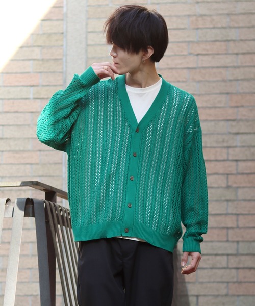 SITRY(シトリー)の「Openwork knitting cardigan/透かし編み ニット カーディガン(カーディガン/ボレロ・メンズ・ブラック/ベージュ/グリーン・M/L/XL)」の13枚目の写真