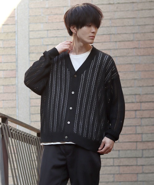 SITRY(シトリー)の「Openwork knitting cardigan/透かし編み ニット カーディガン(カーディガン/ボレロ・メンズ・ブラック/ベージュ/グリーン・M/L/XL)」の14枚目の写真