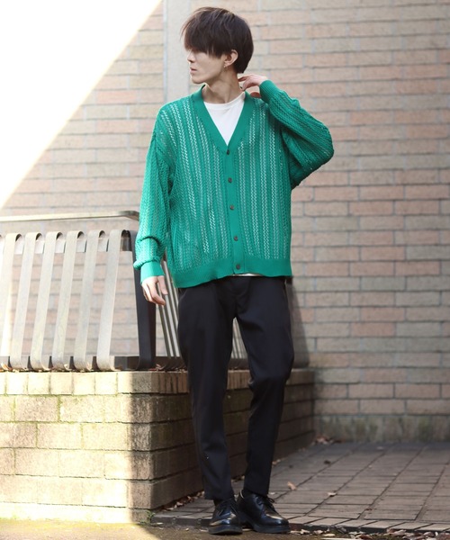 SITRY(シトリー)の「Openwork knitting cardigan/透かし編み ニット カーディガン(カーディガン/ボレロ・メンズ・ブラック/ベージュ/グリーン・M/L/XL)」の21枚目の写真