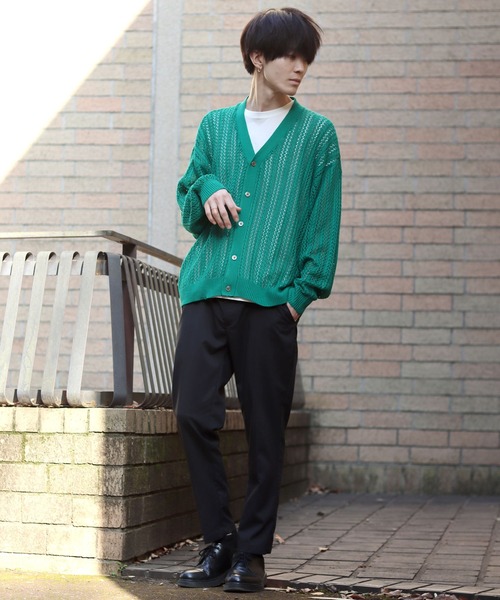 SITRY(シトリー)の「Openwork knitting cardigan/透かし編み ニット カーディガン(カーディガン/ボレロ・メンズ・ブラック/ベージュ/グリーン・M/L/XL)」の22枚目の写真