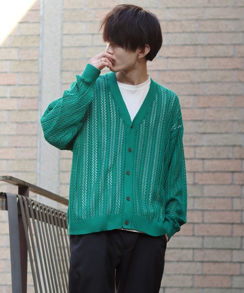 SITRY(シトリー)の「Openwork knitting cardigan/透かし編み ニット カーディガン(カーディガン/ボレロ・メンズ・ブラック/ベージュ/グリーン・M/L/XL)」の12枚目の写真