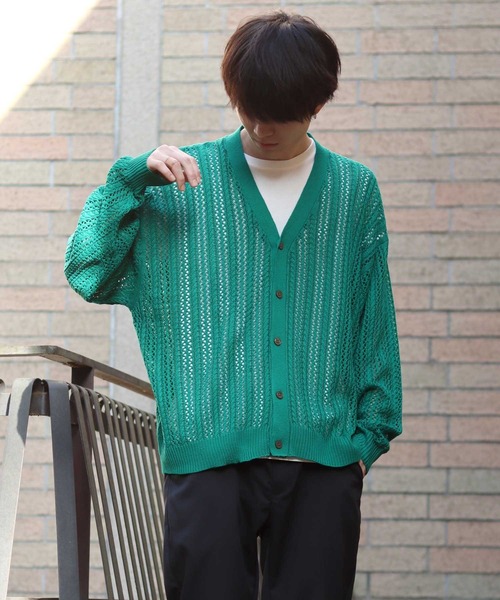 SITRY(シトリー)の「Openwork knitting cardigan/透かし編み ニット カーディガン(カーディガン/ボレロ・メンズ・ブラック/ベージュ/グリーン・M/L/XL)」の11枚目の写真