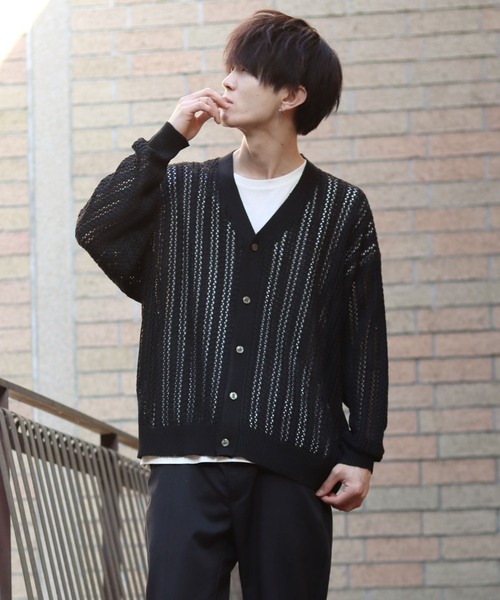 SITRY(シトリー)の「Openwork knitting cardigan/透かし編み ニット カーディガン(カーディガン/ボレロ・メンズ・ブラック/ベージュ/グリーン・M/L/XL)」の15枚目の写真