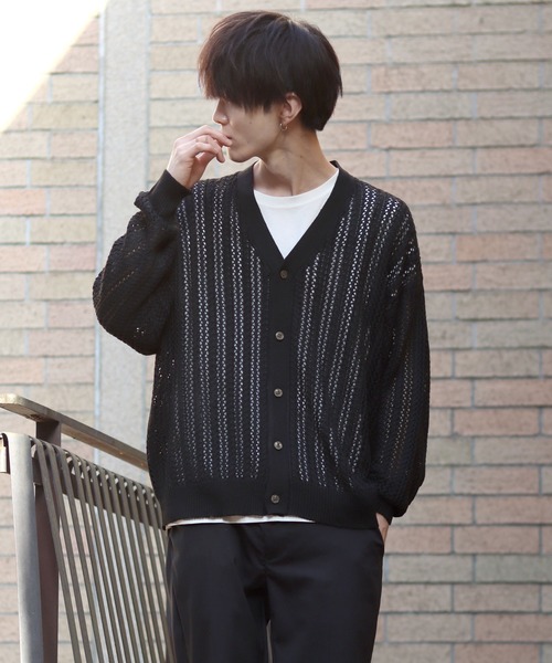 SITRY(シトリー)の「Openwork knitting cardigan/透かし編み ニット カーディガン(カーディガン/ボレロ・メンズ・ブラック/ベージュ/グリーン・M/L/XL)」の16枚目の写真