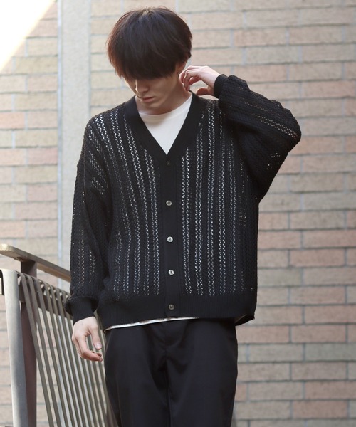 SITRY(シトリー)の「Openwork knitting cardigan/透かし編み ニット カーディガン(カーディガン/ボレロ・メンズ・ブラック/ベージュ/グリーン・M/L/XL)」の17枚目の写真