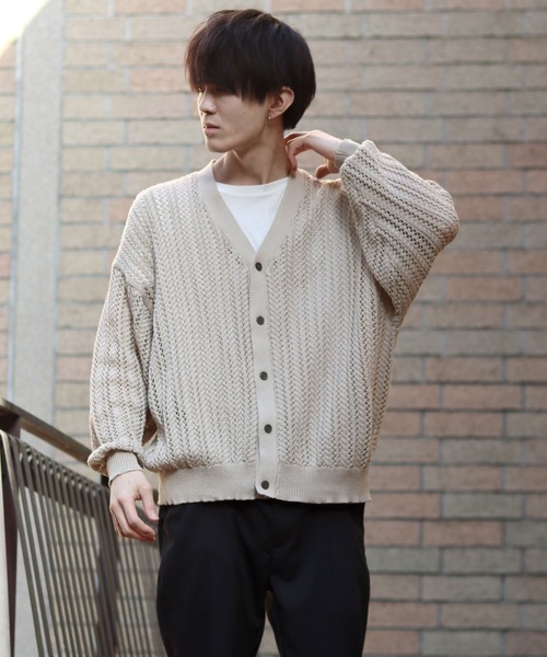 SITRY(シトリー)の「Openwork knitting cardigan/透かし編み ニット カーディガン(カーディガン/ボレロ・メンズ・ブラック/ベージュ/グリーン・M/L/XL)」の19枚目の写真