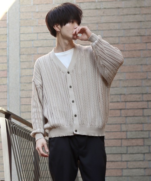 SITRY(シトリー)の「Openwork knitting cardigan/透かし編み ニット カーディガン(カーディガン/ボレロ・メンズ・ブラック/ベージュ/グリーン・M/L/XL)」の20枚目の写真