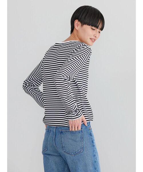 AMERICAN HOLIC（アメリカンホリック）の「ボーダーカットプルオーバー1（Tシャツ/カットソー・レディース・イエロー/ネイビー/グリーン/ブルー/ブラック/サックスブルー・M/L）」の10枚目の写真