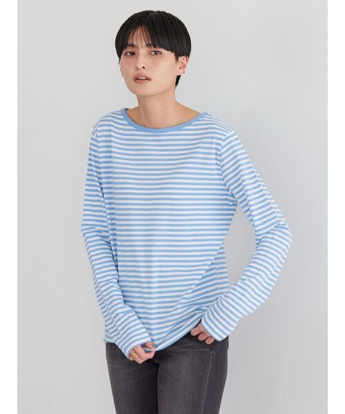 AMERICAN HOLIC（アメリカンホリック）の「ボーダーカットプルオーバー1（Tシャツ/カットソー・レディース・イエロー/ネイビー/グリーン/ブルー/ブラック/サックスブルー・M/L）」の13枚目の写真