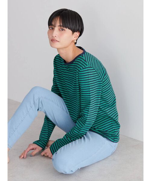 AMERICAN HOLIC（アメリカンホリック）の「ボーダーカットプルオーバー1（Tシャツ/カットソー・レディース・イエロー/ネイビー/グリーン/ブルー/ブラック/サックスブルー・M/L）」の15枚目の写真