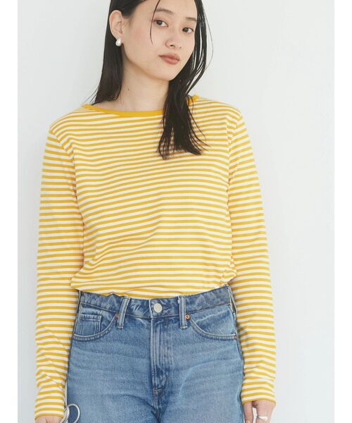 AMERICAN HOLIC（アメリカンホリック）の「ボーダーカットプルオーバー1（Tシャツ/カットソー・レディース・イエロー/ネイビー/グリーン/ブルー/ブラック/サックスブルー・M/L）」の19枚目の写真