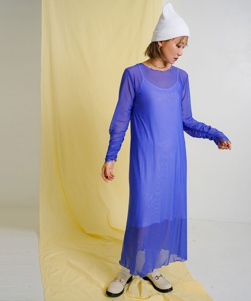 bohmal（ボマール）の「配色メローシアーロングワンピース（ワンピース・レディース・ライム/ピンク/アイボリー/ブラック/ブルー/パープル・FREE）」の4枚目の写真