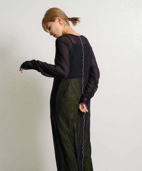 bohmal（ボマール）の「配色メローシアーロングワンピース（ワンピース・レディース・ライム/ピンク/アイボリー/ブラック/ブルー/パープル・FREE）」の3枚目の写真