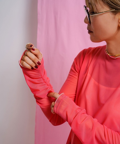 bohmal（ボマール）の「配色メローシアーロングワンピース（ワンピース・レディース・ライム/ピンク/アイボリー/ブラック/ブルー/パープル・FREE）」の9枚目の写真