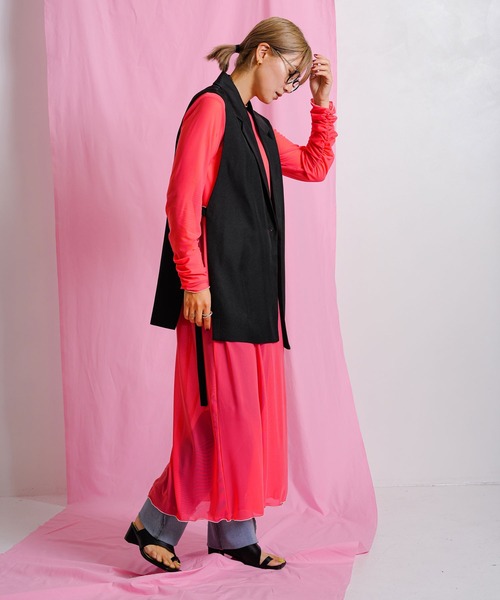 bohmal（ボマール）の「配色メローシアーロングワンピース（ワンピース・レディース・ライム/ピンク/アイボリー/ブラック/ブルー/パープル・FREE）」の11枚目の写真