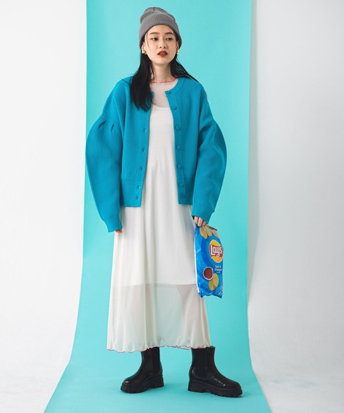 bohmal（ボマール）の「配色メローシアーロングワンピース（ワンピース・レディース・ライム/ピンク/アイボリー/ブラック/ブルー/パープル・FREE）」の13枚目の写真