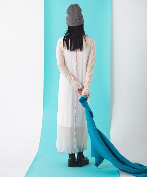 bohmal（ボマール）の「配色メローシアーロングワンピース（ワンピース・レディース・ライム/ピンク/アイボリー/ブラック/ブルー/パープル・FREE）」の16枚目の写真