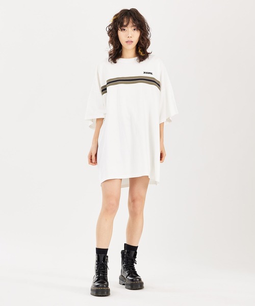 X-girl(エックスガール)の「STRIPED S/S BIG TEE DRESS(ワンピース・レディース・ブラウン/ホワイト/チャコール・M/S)」の7枚目の写真