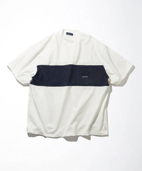 NAUTICA（ノーティカ）の「NAUTICA/ノーティカ Panel Border S/S Pocket Tee/パネルボーダー ショートスリーブTシャツ（Tシャツ/カットソー・メンズ・グリーン/ネイビー/ホワイト/ライトグレー/ブラック・LARGE/SMALL/X-LARGE/MEDIUM）」の2枚目の写真