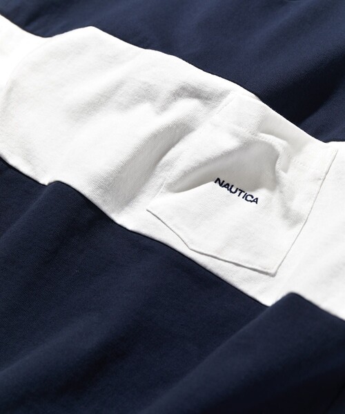 NAUTICA（ノーティカ）の「NAUTICA/ノーティカ Panel Border S/S Pocket Tee/パネルボーダー ショートスリーブTシャツ（Tシャツ/カットソー・メンズ・グリーン/ネイビー/ホワイト/ライトグレー/ブラック・LARGE/SMALL/X-LARGE/MEDIUM）」の9枚目の写真