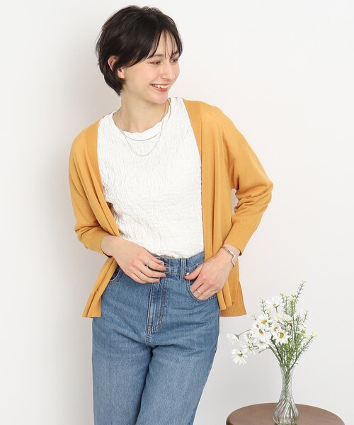 DRESKIP（ドレスキップ）の「◆さらっと羽織って軽やかに トッパ－カーディガン（カーディガン/ボレロ・レディース・イエロー/ネイビー/ライトベージュ/オフホワイト/ダークオレンジ/ブルー/ブラック/グリーン・00）」の8枚目の写真