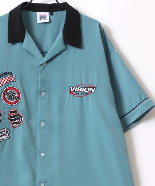 VISION STREET WEAR(ヴィジョンストリートウェア)の「VISION STREET WEAR/ヴィジョンストリートウェア オーバーサイズ ワッペン刺繍 クレリック オープンカラー 半袖シャツ/ボーリングシャツ(シャツ/ブラウス・メンズ・アイボリー/ブラック/グレイッシュブルー・M/L/LL)」の3枚目の写真