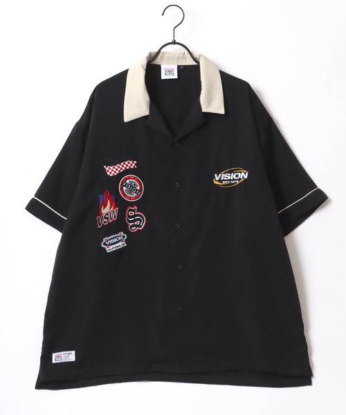 VISION STREET WEAR(ヴィジョンストリートウェア)の「VISION STREET WEAR/ヴィジョンストリートウェア オーバーサイズ ワッペン刺繍 クレリック オープンカラー 半袖シャツ/ボーリングシャツ(シャツ/ブラウス・メンズ・アイボリー/ブラック/グレイッシュブルー・M/L/LL)」の5枚目の写真