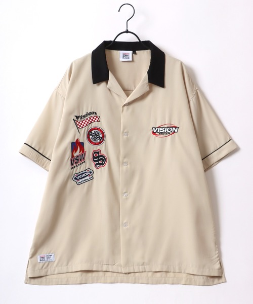 VISION STREET WEAR(ヴィジョンストリートウェア)の「VISION STREET WEAR/ヴィジョンストリートウェア オーバーサイズ ワッペン刺繍 クレリック オープンカラー 半袖シャツ/ボーリングシャツ(シャツ/ブラウス・メンズ・アイボリー/ブラック/グレイッシュブルー・M/L/LL)」の4枚目の写真