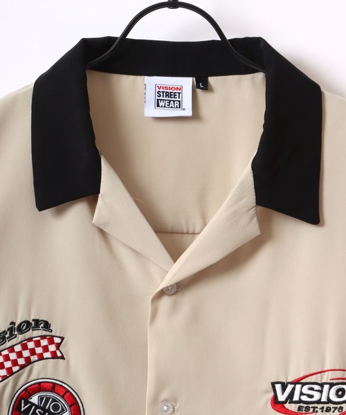 VISION STREET WEAR(ヴィジョンストリートウェア)の「VISION STREET WEAR/ヴィジョンストリートウェア オーバーサイズ ワッペン刺繍 クレリック オープンカラー 半袖シャツ/ボーリングシャツ(シャツ/ブラウス・メンズ・アイボリー/ブラック/グレイッシュブルー・M/L/LL)」の8枚目の写真