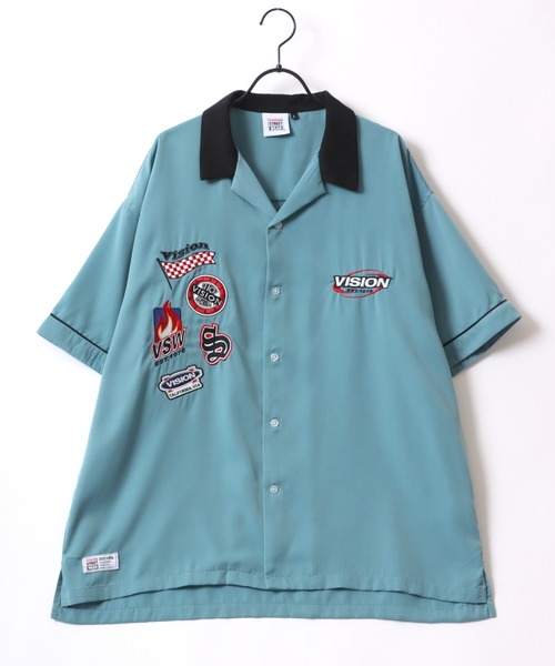 VISION STREET WEAR(ヴィジョンストリートウェア)の「VISION STREET WEAR/ヴィジョンストリートウェア オーバーサイズ ワッペン刺繍 クレリック オープンカラー 半袖シャツ/ボーリングシャツ(シャツ/ブラウス・メンズ・アイボリー/ブラック/グレイッシュブルー・M/L/LL)」の6枚目の写真