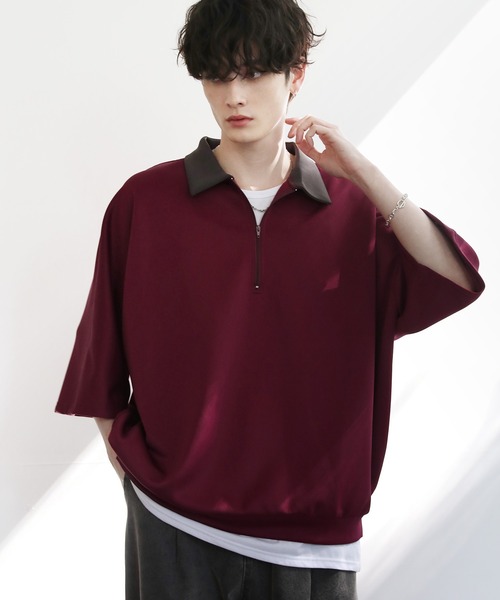 セール】襟付きハーフジップ半袖ポンチドルマンプルオーバー