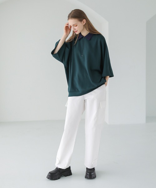 ASTRONOMY(アストロノミー)の「襟付きハーフジップ半袖ポンチドルマンプルオーバー(ポロシャツ・メンズ・ホワイト系/ブラック系/グレー系/グレー系2/グリーン系/ワイン系/ブルー系/グレー系3/ブラック系2・L/XL/M/S)」の12枚目の写真