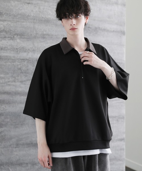 ASTRONOMY(アストロノミー)の「襟付きハーフジップ半袖ポンチドルマンプルオーバー(ポロシャツ・メンズ・ホワイト系/ブラック系/グレー系/グレー系2/グリーン系/ワイン系/ブルー系/グレー系3/ブラック系2・L/XL/M/S)」の22枚目の写真