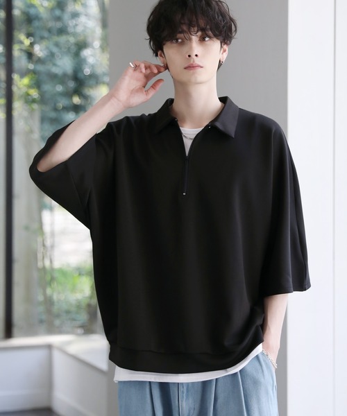 セール】襟付きハーフジップ半袖ポンチドルマンプルオーバー