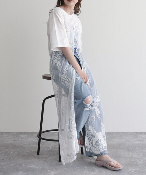 fredy emue（フレディエミュ）の「レース2WAYロングジレ（ベスト・レディース・オフホワイト/ブラック・38）」の2枚目の写真