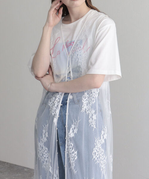 fredy emue（フレディエミュ）の「レース2WAYロングジレ（ベスト・レディース・オフホワイト/ブラック・38）」の3枚目の写真