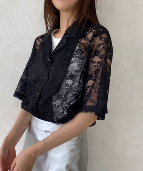 Solace（ソレイス）の「レース開襟オーバーシャツ（シャツ/ブラウス・レディース・ホワイト/ブラック・FREE）」の3枚目の写真