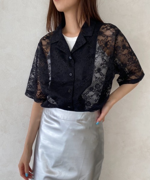 Solace（ソレイス）の「レース開襟オーバーシャツ（シャツ/ブラウス・レディース・ホワイト/ブラック・FREE）」の7枚目の写真