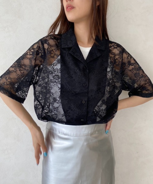 Solace（ソレイス）の「レース開襟オーバーシャツ（シャツ/ブラウス・レディース・ホワイト/ブラック・FREE）」の6枚目の写真