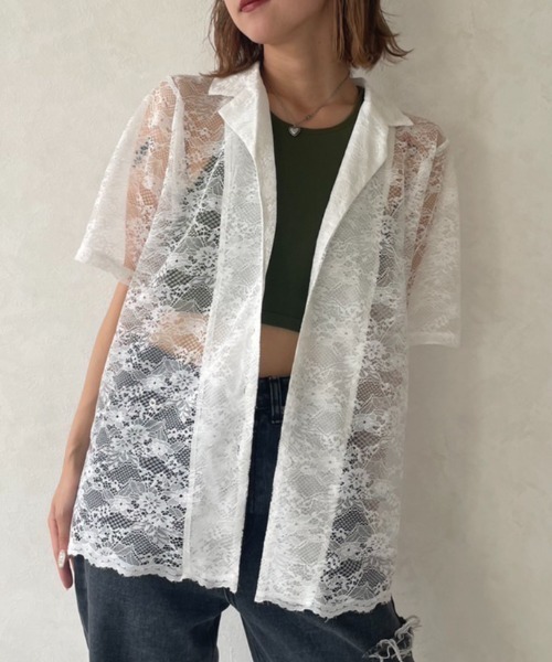 Solace（ソレイス）の「レース開襟オーバーシャツ（シャツ/ブラウス・レディース・ホワイト/ブラック・FREE）」の8枚目の写真