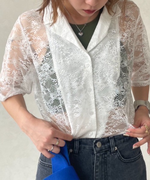 Solace（ソレイス）の「レース開襟オーバーシャツ（シャツ/ブラウス・レディース・ホワイト/ブラック・FREE）」の10枚目の写真