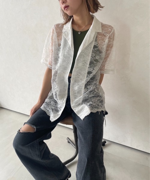 Solace（ソレイス）の「レース開襟オーバーシャツ（シャツ/ブラウス・レディース・ホワイト/ブラック・FREE）」の11枚目の写真