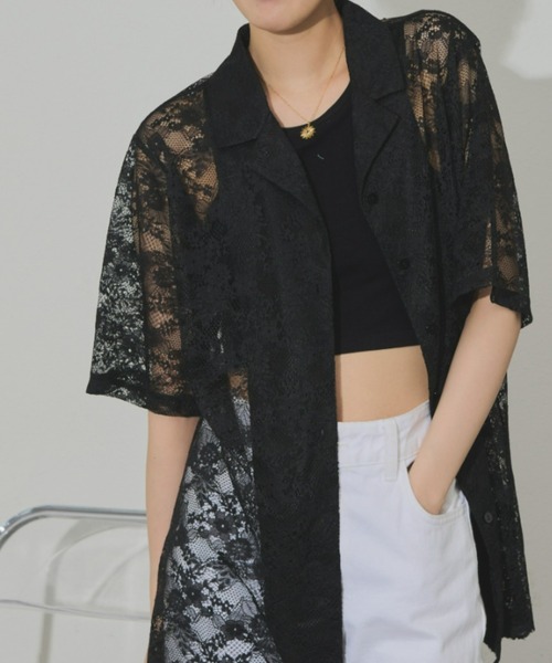 Solace（ソレイス）の「レース開襟オーバーシャツ（シャツ/ブラウス・レディース・ホワイト/ブラック・FREE）」の4枚目の写真