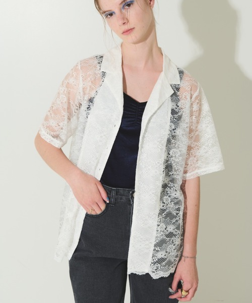 Solace（ソレイス）の「レース開襟オーバーシャツ（シャツ/ブラウス・レディース・ホワイト/ブラック・FREE）」の5枚目の写真