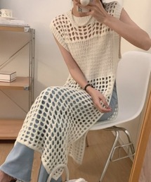 カギ編みロングジレ