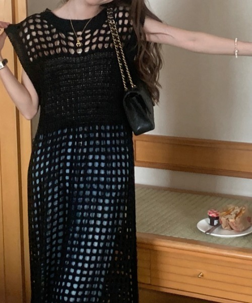 deux amour（ドゥーザムール）の「カギ編みロングジレ（ベスト・レディース・ブラック/ホワイト・FREE）」の15枚目の写真