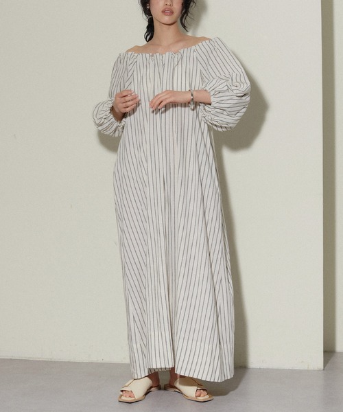 LARUTA(ラルータ)の「【LARUTA】バックリボンボリュームワンピース(ワンピース・レディース・キャメル/ストライプ/ブラック/ネイビー・MEDIUM/LARGE)」の8枚目の写真