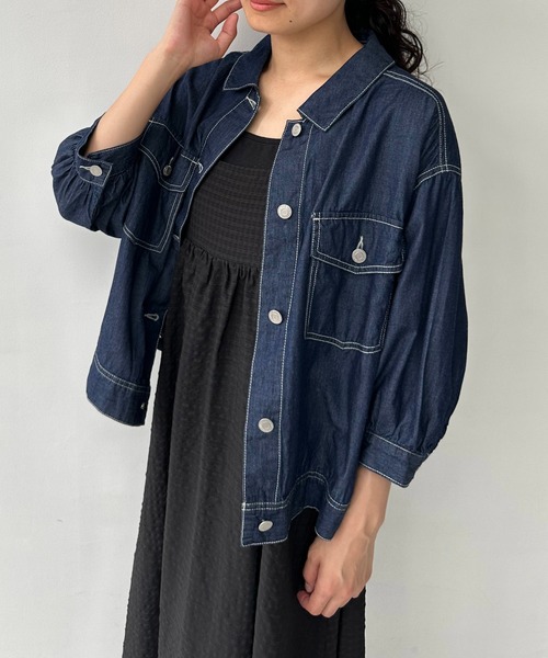 AS KNOW AS plus（アズノゥアズプラス）の「〇ダブルポケットカジュっと5分袖ジャケット（ブルゾン・レディース・インディゴブルー/グレイッシュベージュ/ケミカルウォッシュ/ブラック/オフホワイト/ブラック系/ピンク/ライトグレー/チャコールグレー/グリーン系・FREE）」の8枚目の写真